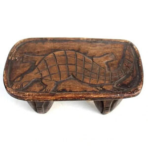 Authentic African hand-carved Burkina Faso 4-leg Round Wood Stool Bobo Tribe